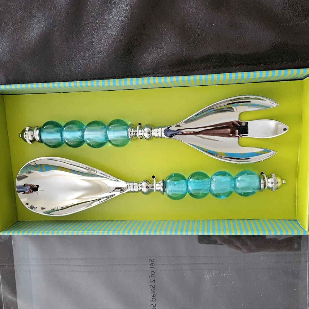 MANGO MOON Serving Salad Dessert Contemporary  Fork Spoon Set NIB